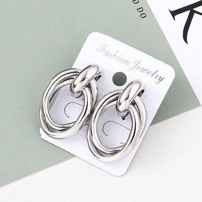 Crossed oval hoop earrings - Silver