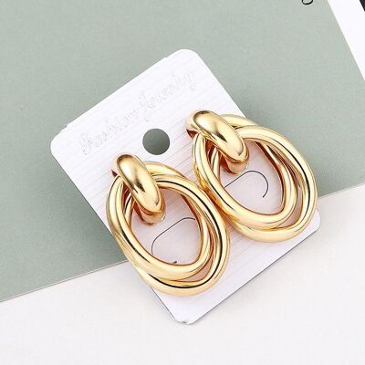 Crossed oval hoop earrings - Golden