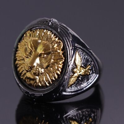 Golden lion in black ring