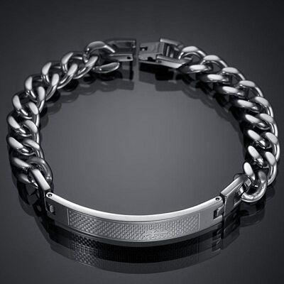 Engraved cross cuban chain bracelet