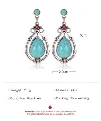 Boucles d'oreilles goutte d'eau turquoise palace vintage 2