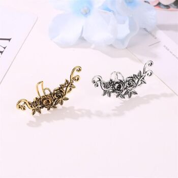 Clip d'os d'oreille double roses vintage - Argent 2