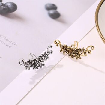 Clip d'os d'oreille double roses vintage - Argent 3