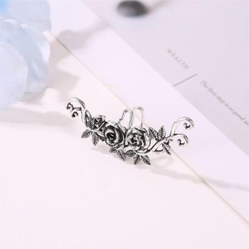 Clip d'os d'oreille double roses vintage - Argent 5