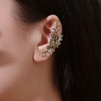 Clip d'os d'oreille double roses vintage - Argent 7