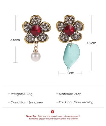 Boucles d'oreilles Aysmetric fleur perle feuille 2