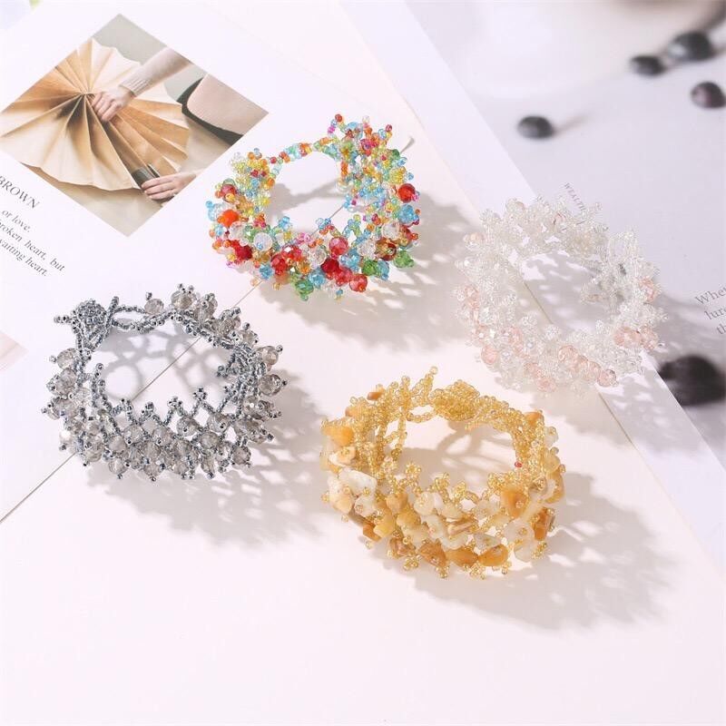 Bracciale con perline di ghiaia colorate - Giallo