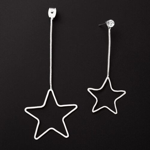 One ear dual star drops earrings - Silver