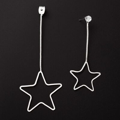 Boucles d'oreilles gouttes une oreille double étoile - Argent