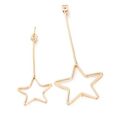 One ear dual star drops earrings - Golden