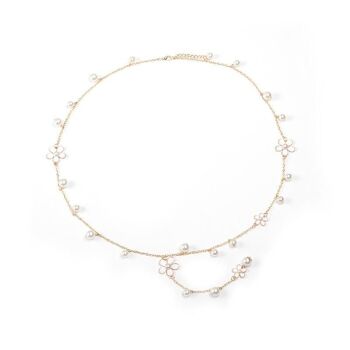 Collier pull fleur à cinq pétales et perles - Blanc 6