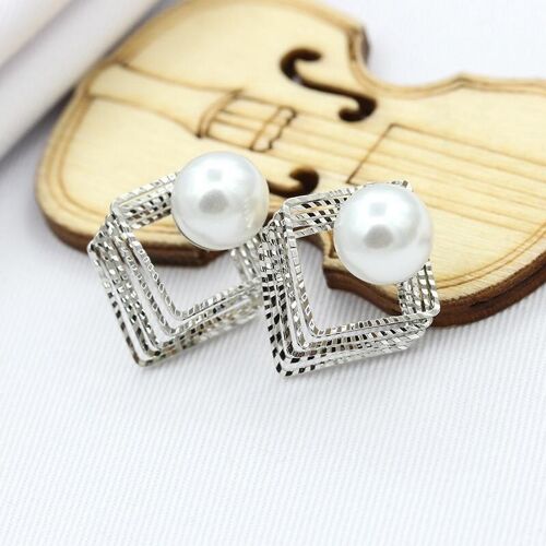 Accordion single big pearl stud earrings - Silver