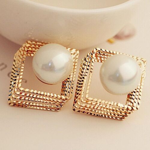 Accordion single big pearl stud earrings - Golden