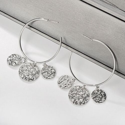 Big hoop with round drops earrings - Silver