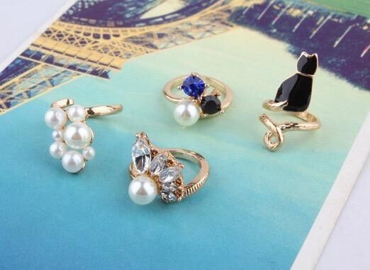 Cat loves pearl nail ring set