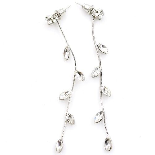 Crystal twig with leaves earrings Silver