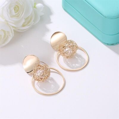 Hidden pearl hollow ball hoop earrings