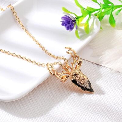 Collier broche double usage Cerf - Doré