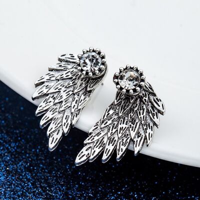 Angel's wing hang back stud earring - Silver