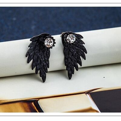 Angel's wing hang back stud earring - Black