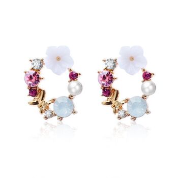 Boucles d'oreilles couronne avec perle papillon fleur 1