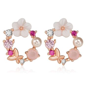 Boucles d'oreilles couronne avec perle papillon fleur 2