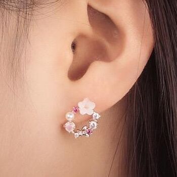 Boucles d'oreilles couronne avec perle papillon fleur 3