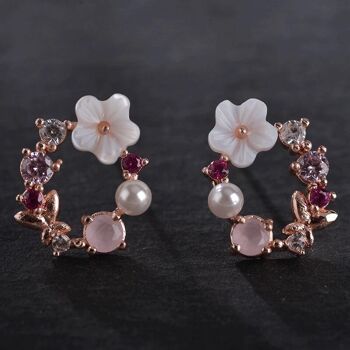 Boucles d'oreilles couronne avec perle papillon fleur 4