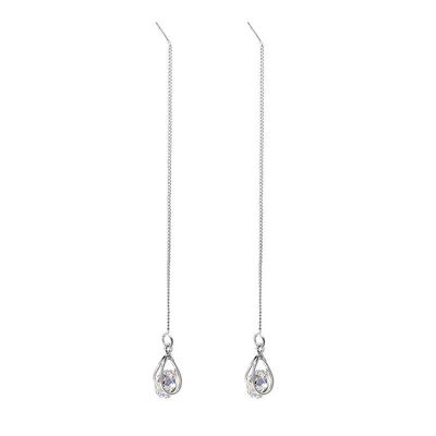 Boucles d'oreilles goutte d'eau à longue ligne - Argent symétrique