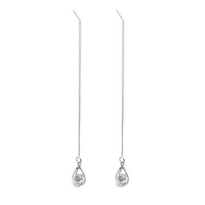 Water drop long line hang back earrings - Symmetric Silver