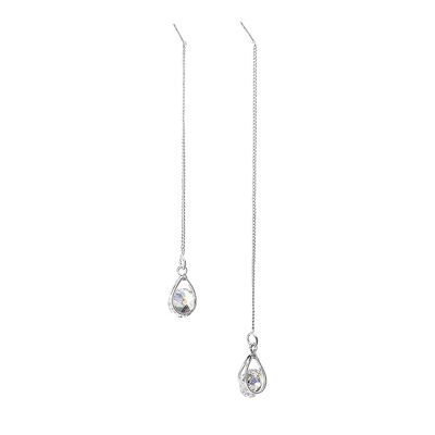 Water drop long line hang back earrings - Asymmetric Silver