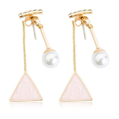 Trangle and pearl hang back earrings - Pink