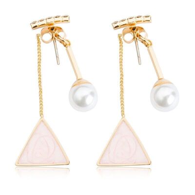 Pendientes colgantes Trangle and pearl - Rosa