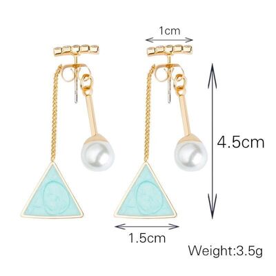 Trangle and pearl hang back earrings - Blue