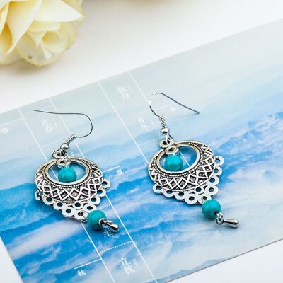 Boucles d'oreilles pendantes vintage turquoise