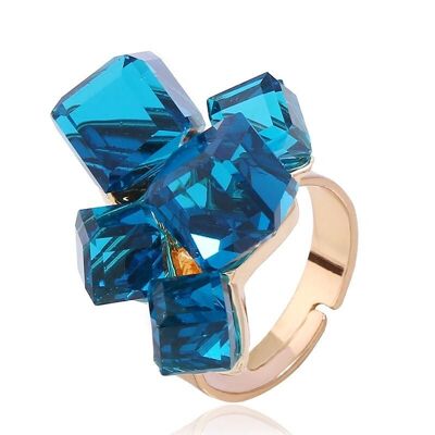 Anello cubo regolabile multi cristallo - Blu