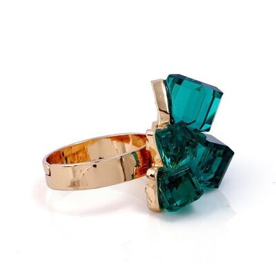 Adjustable multi crystal cub ring - Green