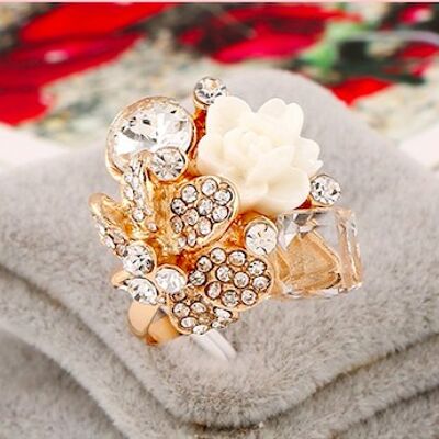 Cachorro de cristal ajustable con anillo de flores - Blanco