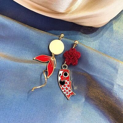 Asymmetric Red Koi Earrings