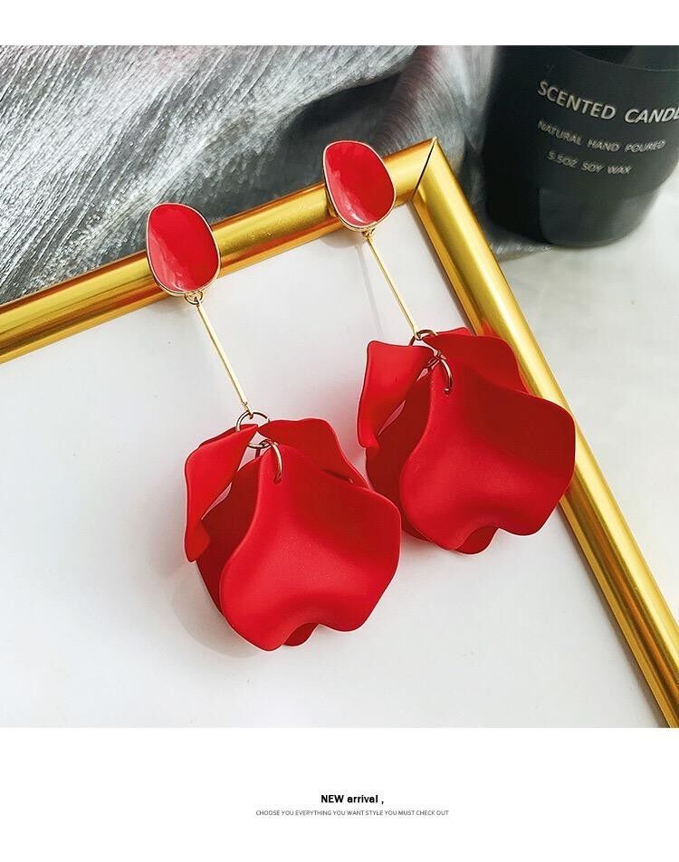 Orecchini con petali di rosa rossa - Petalo di rosa a goccia