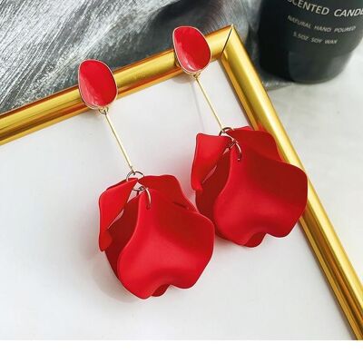 Red Rose Petals Earrings - Drop Rose Petal