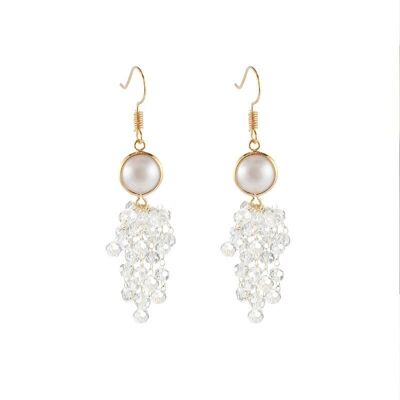 Multi Layer Crystal Tassel Earrings - Pearl Crystal