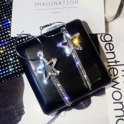 Pendientes Dramatic Hoop Star Tassel - Azul