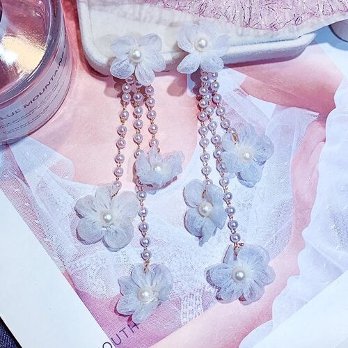 Fairy Flower Lace Pearl Tassel - White