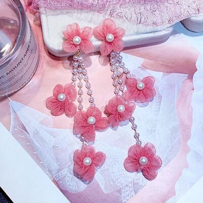 Fairy Flower Lace Pearl Tassel - Pink