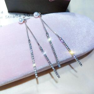 Boucles d'oreilles pendantes perlées et diamants Slinky - Argent