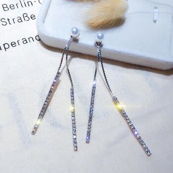 Boucles d'oreilles pendantes perlées avec diamants Slinky - Or rose 3