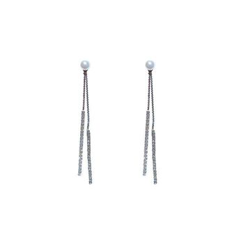 Boucles d'oreilles pendantes perlées avec diamants Slinky - Or rose 5