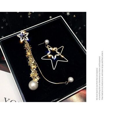 BlingBling Stars Tassel with Pearl Earrings - Asymmetric