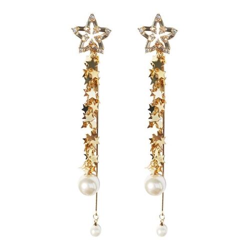 BlingBling Stars Tassel with Pearl Earrings - Symmetric